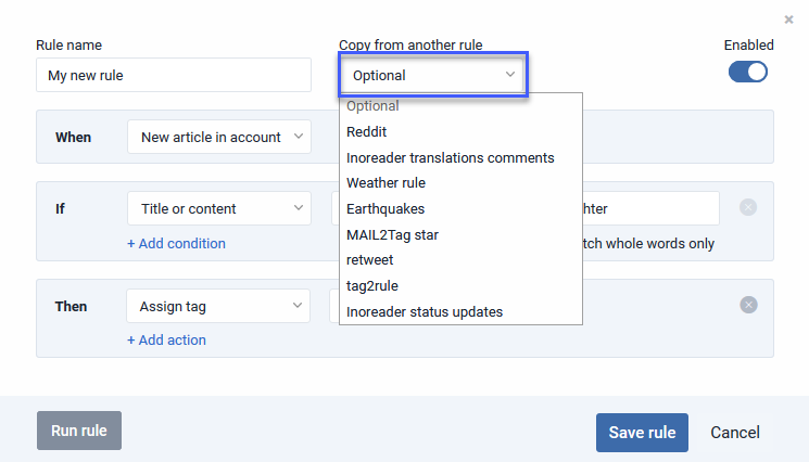 Quickly create new Rules and Filters with the new “Copy from” feature